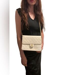 Chanel Cream Gold Quilted Crossbody Bag